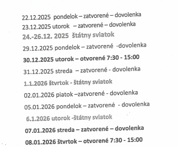 Aktuality / Čerpanie dovolenky na obecnom úrade počas Vianočných sviatkov - foto