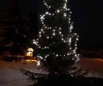 Vianočný stromček a adventný veniec pred našim kostolom