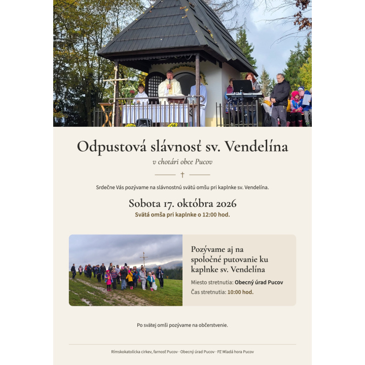 Pozvánka na Odpustovú slávnosť sv. Vendelína v Pucove