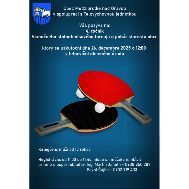 POZVÁNKA na Vianočný stolnotenisový turnaj dňa 26.12.2025