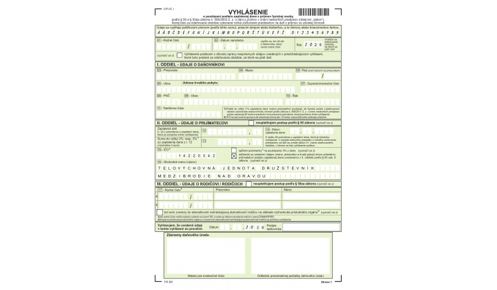 Vážení občania. Darujte svoje 2 % zo zaplatenej dane našej Telovýchovnej jednote